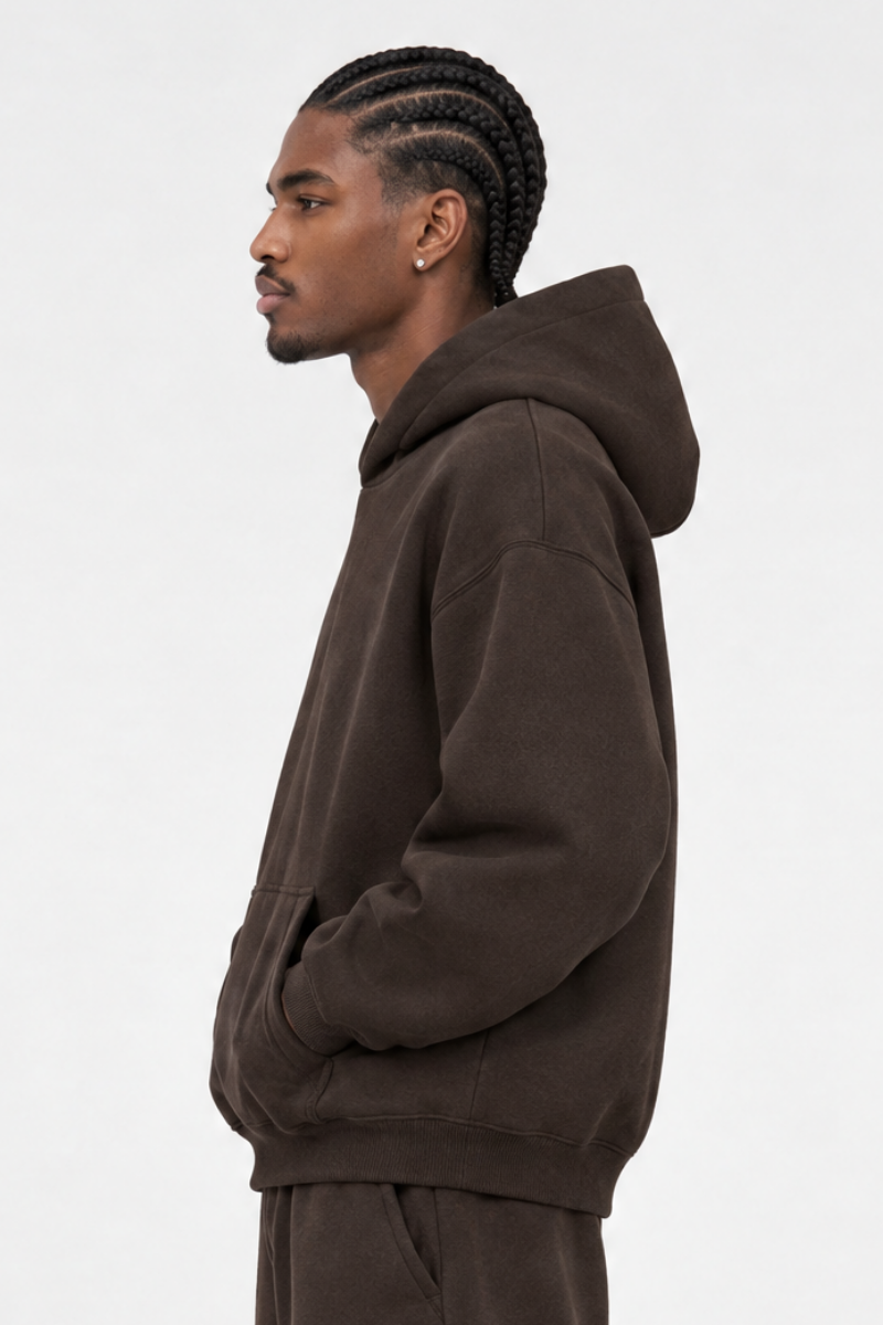 Men Fall Clothing Relaxed Boxy Fleece Pocket Ribbed Hoodie