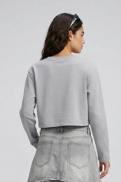 Women's Washed Raw Cut Patchwork Boxy Crewneck Sweatshirt