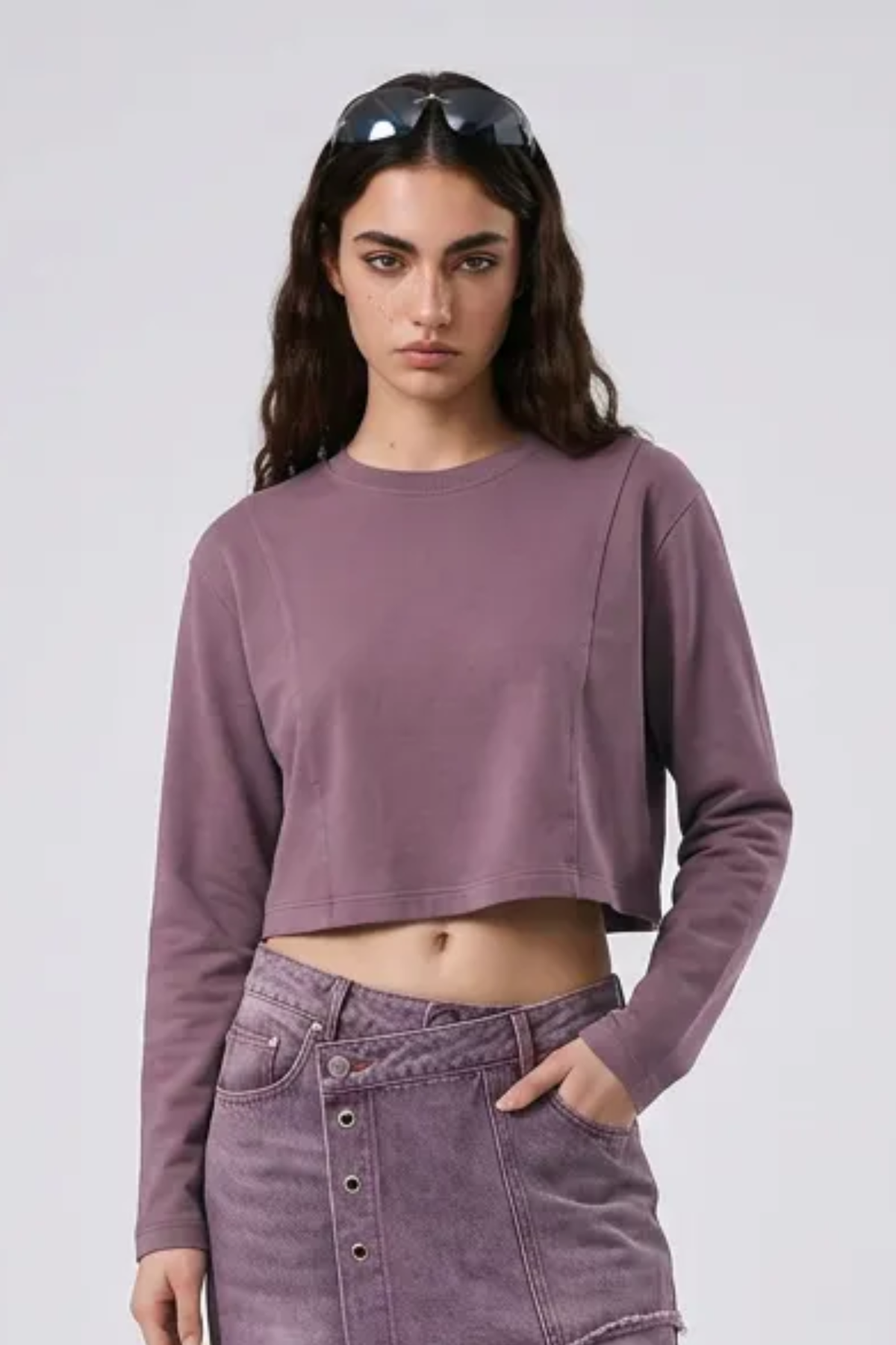 Women's Washed Raw Cut Patchwork Boxy Crewneck Sweatshirt