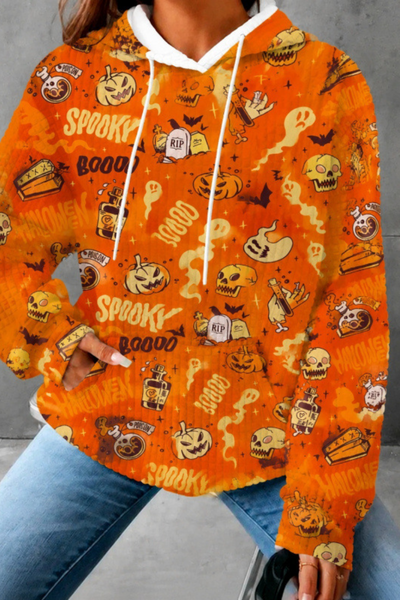 Unisex Fall Clothing Halloween Waffle Knit Graphic Hoodie