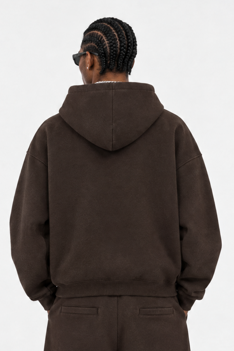 Men Fall Clothing Relaxed Boxy Fleece Pocket Ribbed Hoodie