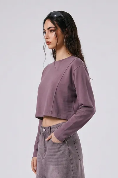 Women's Washed Raw Cut Patchwork Boxy Crewneck Sweatshirt
