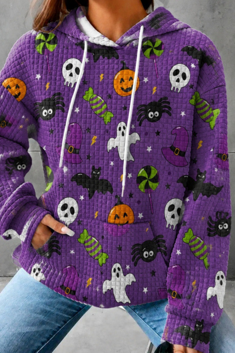Unisex Fall Clothing Halloween Waffle Knit Graphic Hoodie