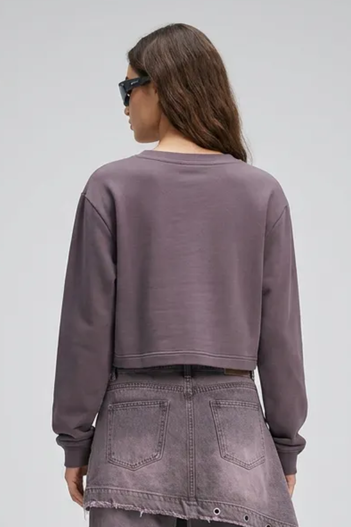Women's Washed Raw Cut Patchwork Boxy Crewneck Sweatshirt