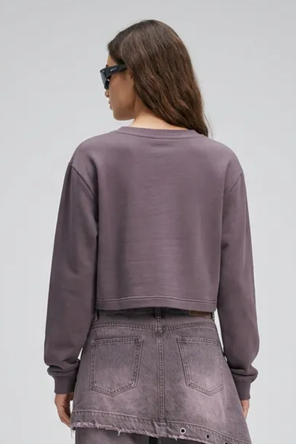 Women's Washed Raw Cut Patchwork Boxy Crewneck Sweatshirt