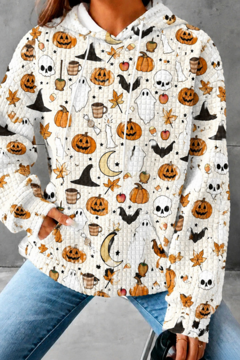 Unisex Fall Clothing Halloween Waffle Knit Graphic Hoodie