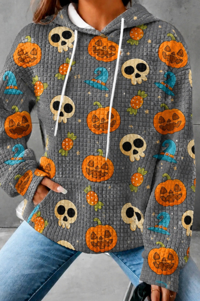 Unisex Fall Clothing Halloween Waffle Knit Graphic Hoodie