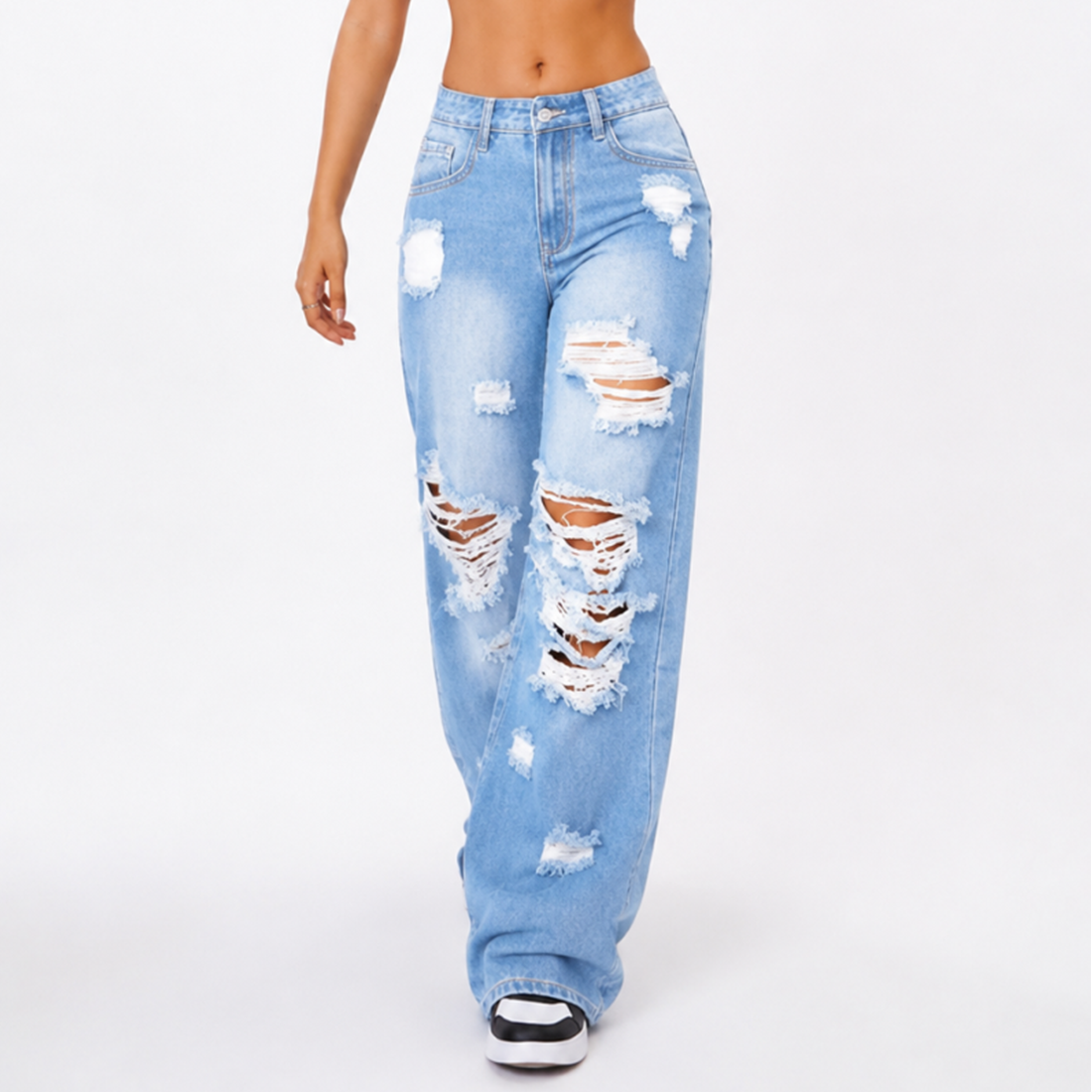 Women's High Waist Baggy Distressed Jeans
