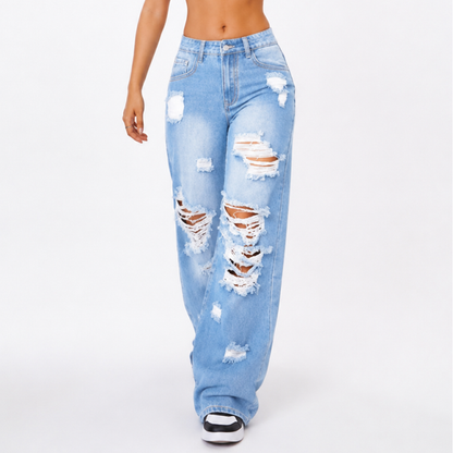 Women's High Waist Baggy Distressed Jeans
