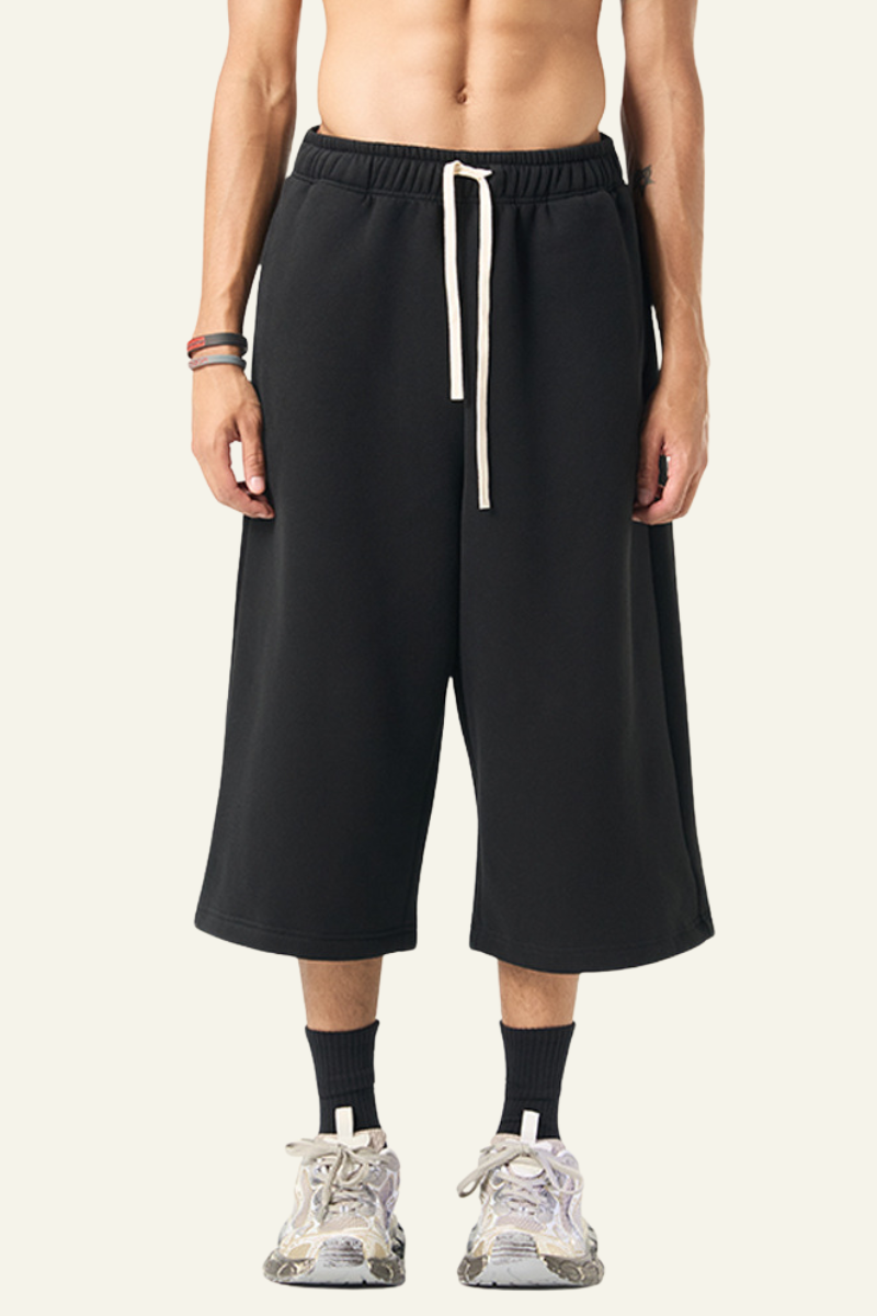 Men's Streetwear Drawstring  Seven-inch Wide Leg Pants.