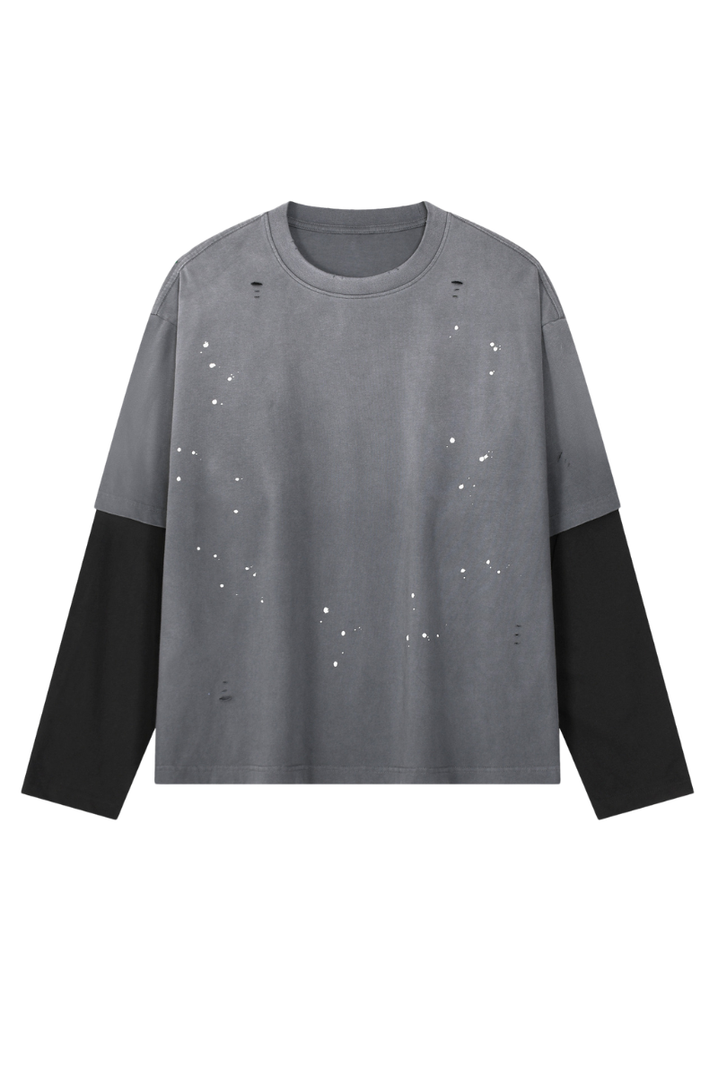 Women's Summer Distressed Layered Ripped Long-Sleeve Tee