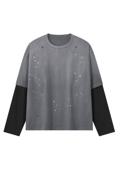 Women's Summer Distressed Layered Ripped Long-Sleeve Tee