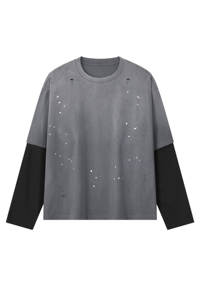 Women's Summer Distressed Layered Ripped Long-Sleeve Tee