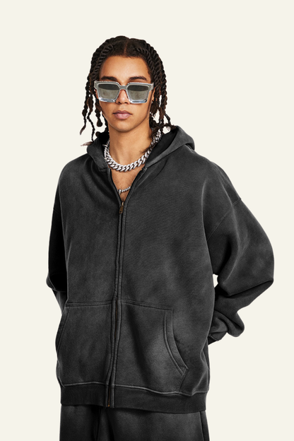 Men's Streetwear Fleece-lined Full Zipper Hooded Jacket