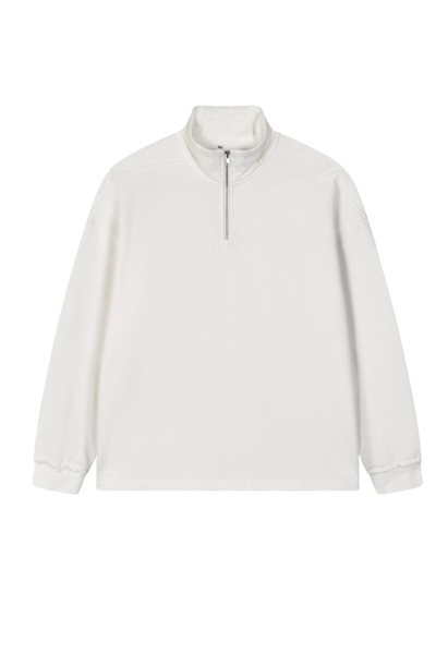 Men's Summer 450g Half Zip Raw Edge StandCollar Sweatshirt
