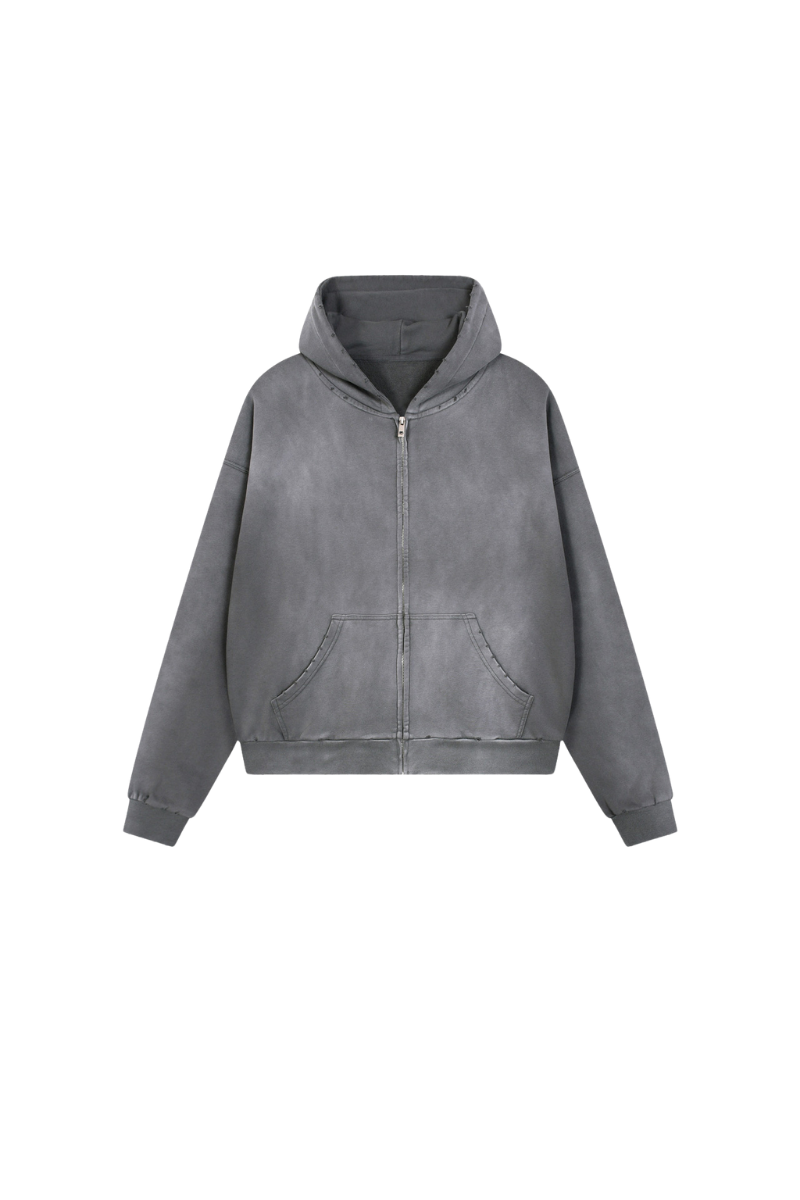 Unisex Fall Acid Wash Distressed Boxy Cropped Hoodie