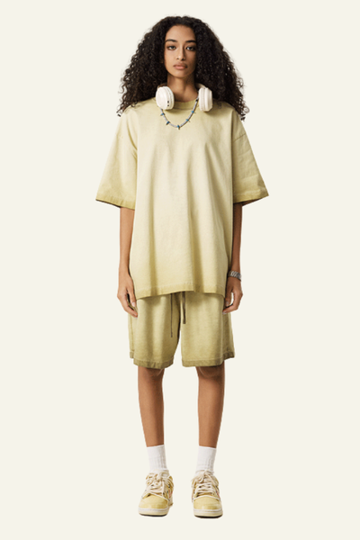 Women's Vintage Washed Cotton Set:T-shirt And Shorts