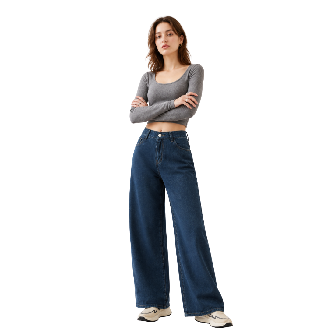 Women's High Waist Relaxed Straight Wide Leg Jeans