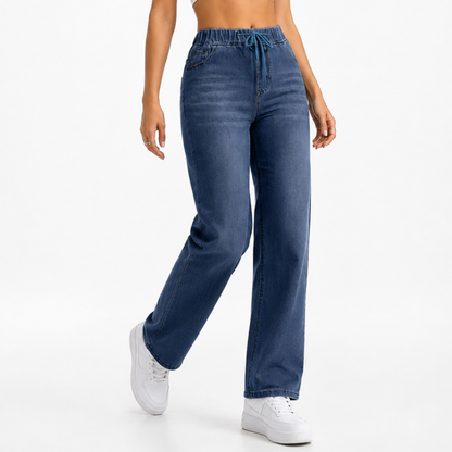 Women's High Waist Drawstring Wide Leg Jeans