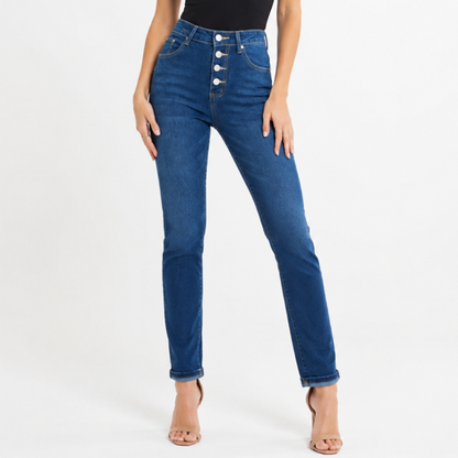 Women's High Waist Stretch Button Fly Skinny Jeans