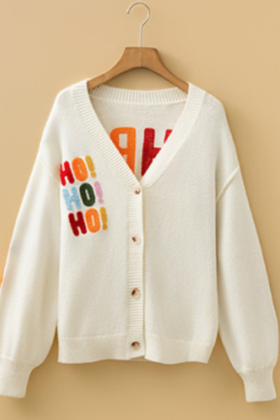 Women's Christmas Wooden Button Letter Knit Cardigan