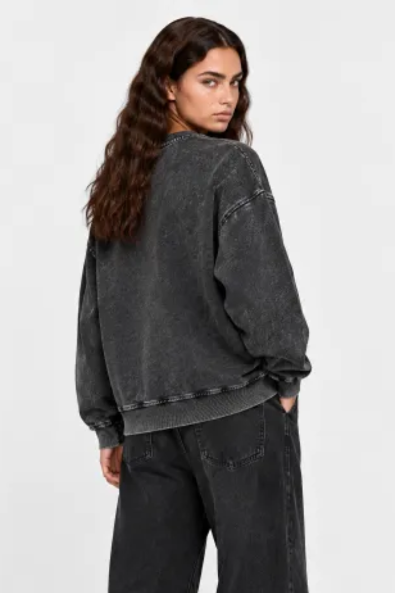 Women Fall Clothing Heavy Knit Denim Washed Sweatshirt
