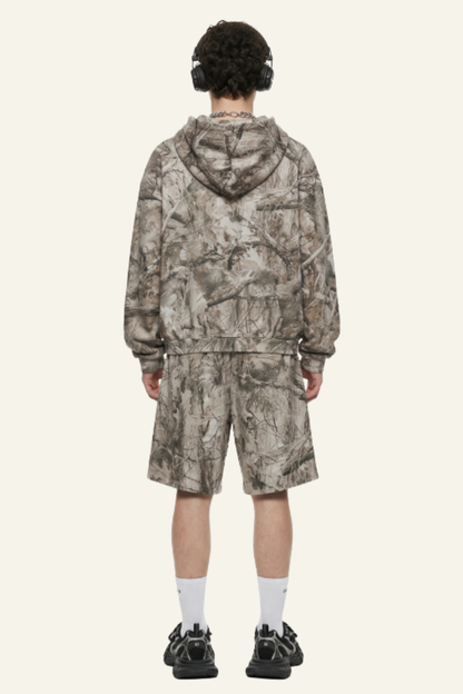 Men's  Camouflage Set:Fleece-Lined Hoodie And Shorts