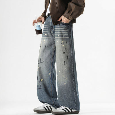Men's Spring Splash Ink Graffiti Baggy Wide Leg Denim Jeans