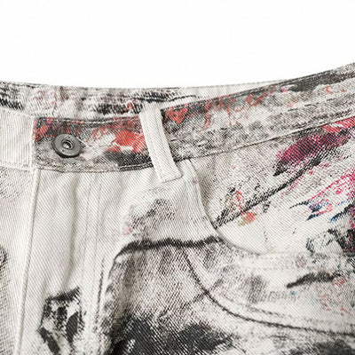 Men's Summer Abstract Splash Ink Art Print Denim Shorts