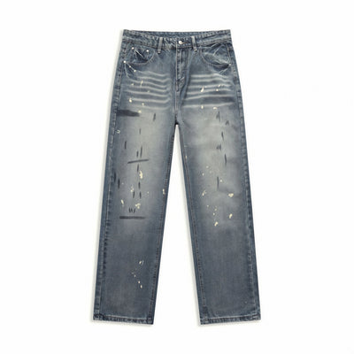 Men's Spring Splash Ink Graffiti Baggy Wide Leg Denim Jeans