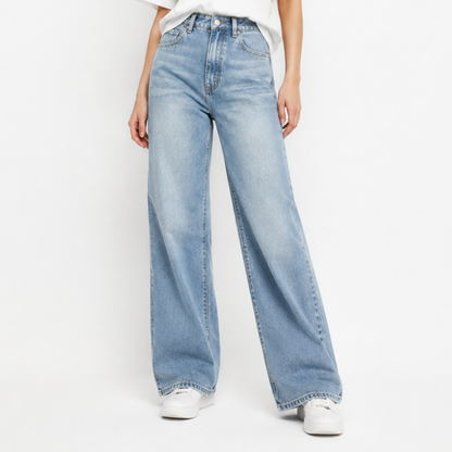 Women's High Waist Blue Stretch Wide Leg Jeans