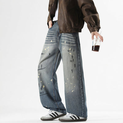 Men's Spring Splash Ink Graffiti Baggy Wide Leg Denim Jeans