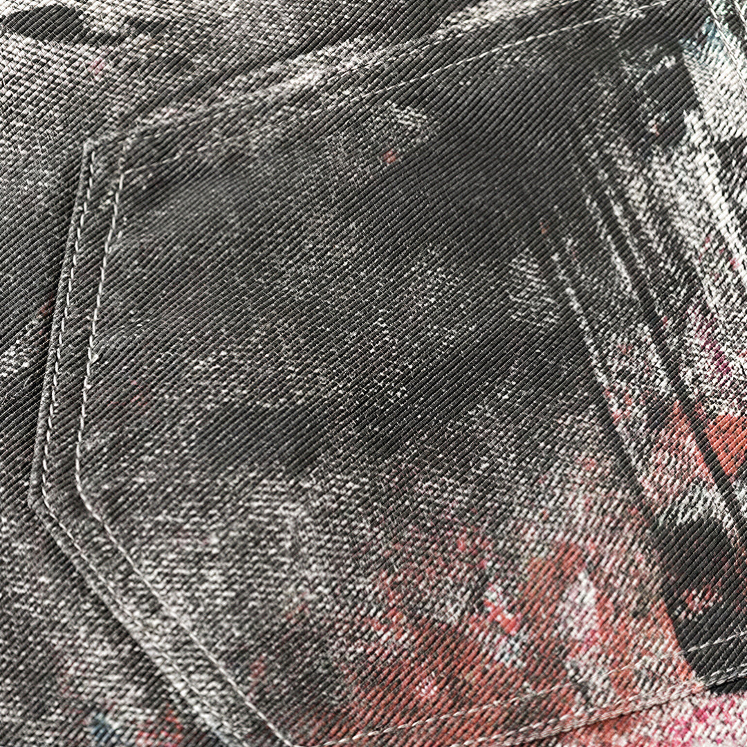 Men's Summer Abstract Splash Ink Art Print Denim Shorts