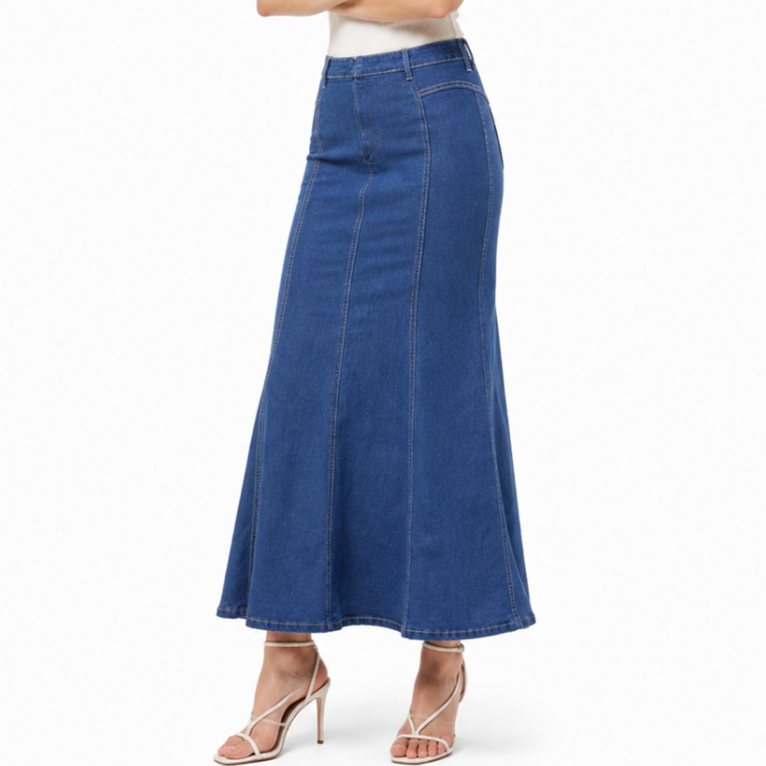 Women's High Waist Vintage Wash Fishtail Long Denim Skirt