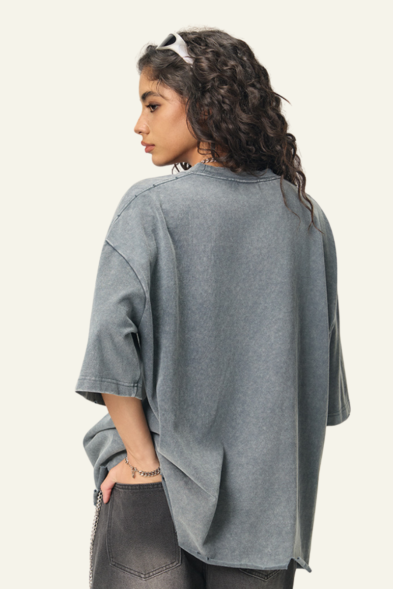 Women's  Cotton Frayed Streetwear Washed T-Shirt
