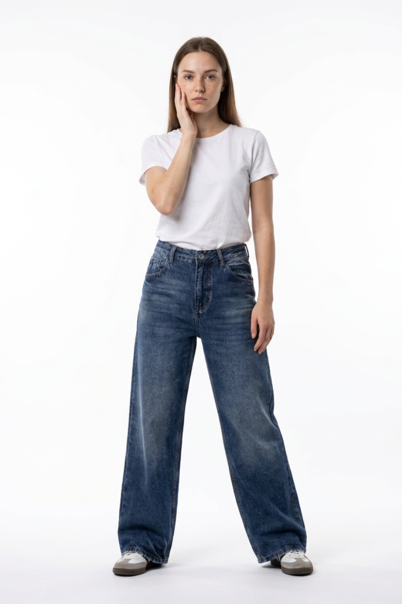 Women's Vintage Wash High Waist Straight Leg Jeans