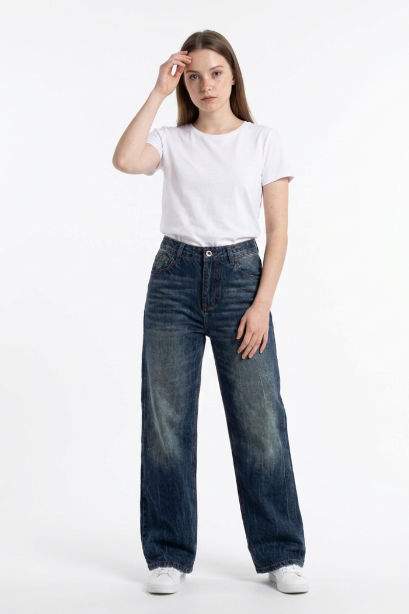 Women's Classic Blue Wash High Waist Straight Leg Jeans