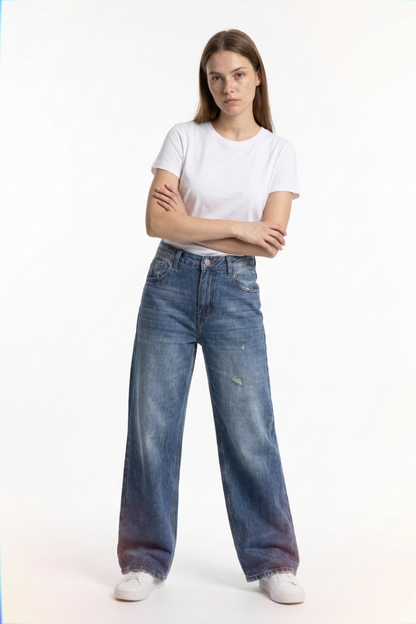 Women's Distressed High Waist Wide Leg Jeans