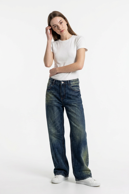 Women's Vintage Wash High Waist Straight Leg Jeans