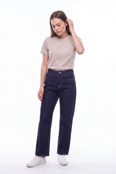 Women's Raw Denim Blue High Waist Straight Leg Jeans