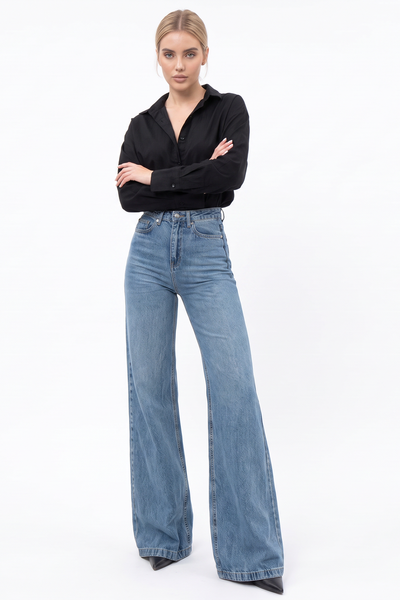 Women's Classic Wash High Waist Baggy Wide Leg Jeans