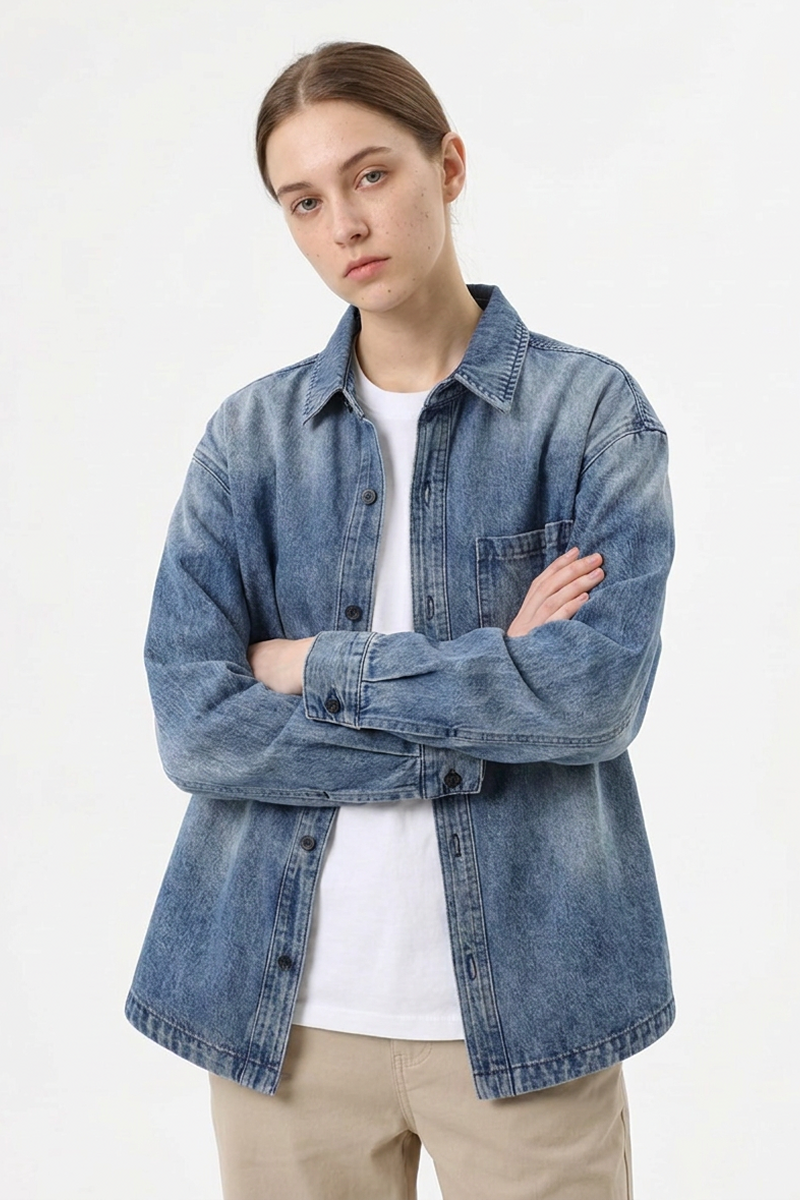 Women's Relaxed Washed Long Sleeve Denim Shirt Jacket