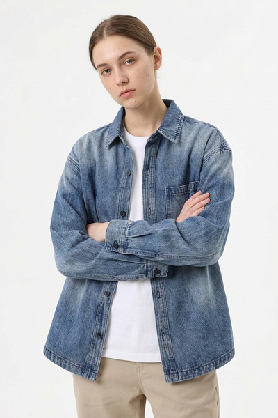 Women's Relaxed Washed Long Sleeve Denim Shirt Jacket