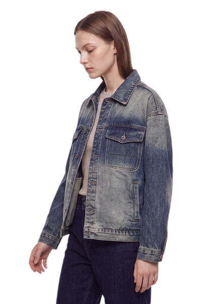Women's Classic Relaxed Volume Fit Vintage Wash Denim Jacket