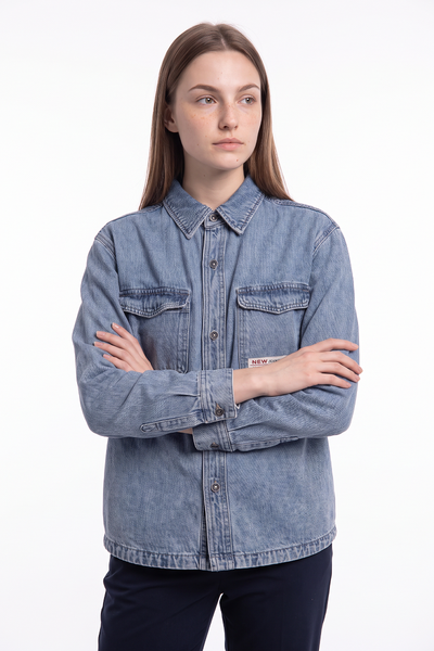 Women's Classic Washed Oversized Denim Shirt Jacket