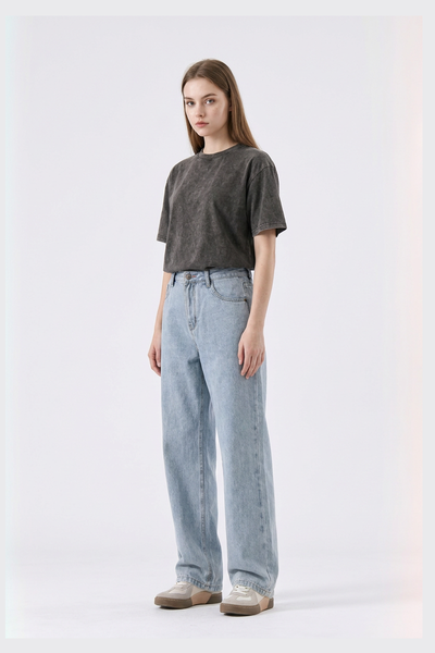 Women's Classic Bleach Wash High Waist Straight Leg Jeans