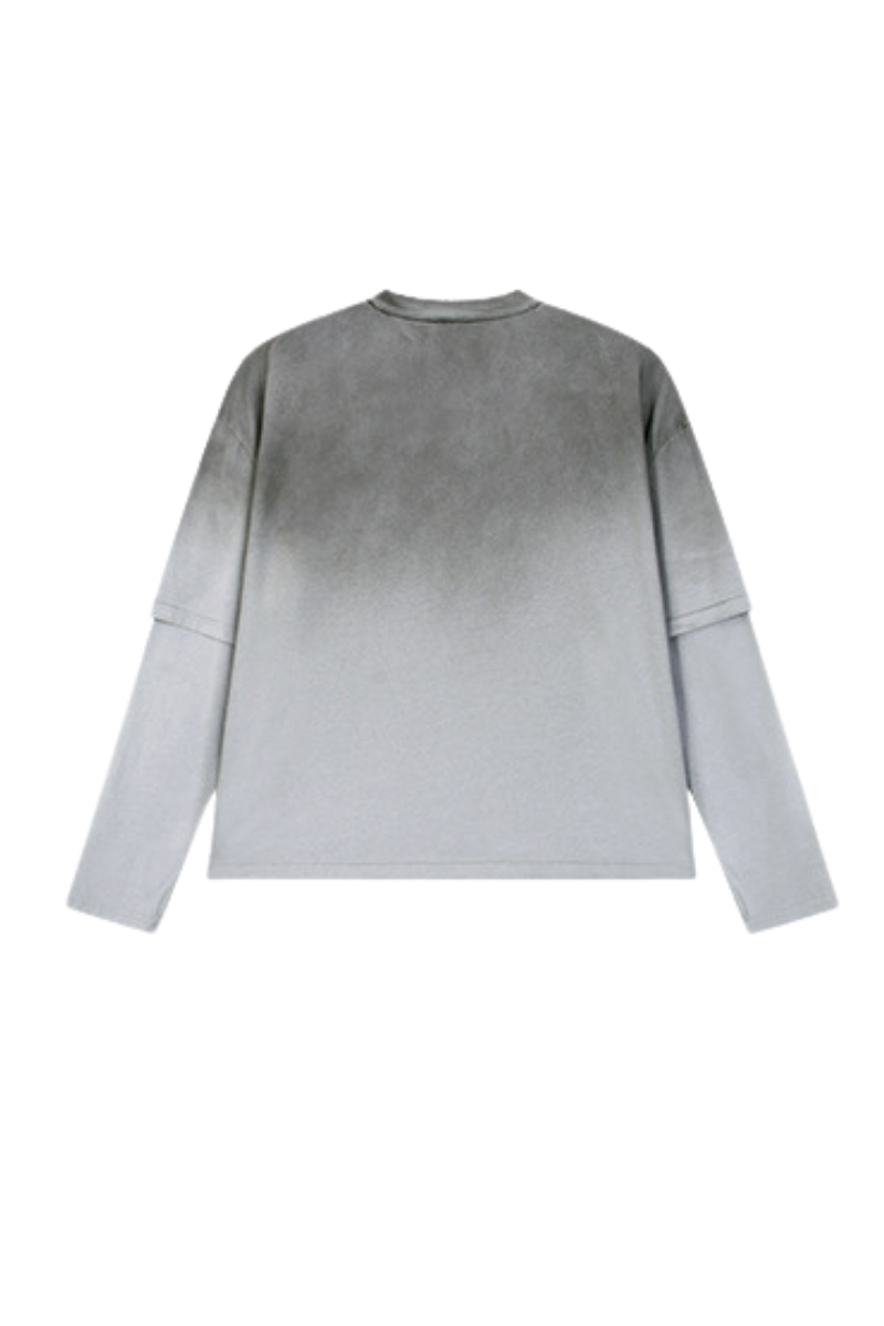 Women Fall Gradient Distressed Layered Long Sleeve Top