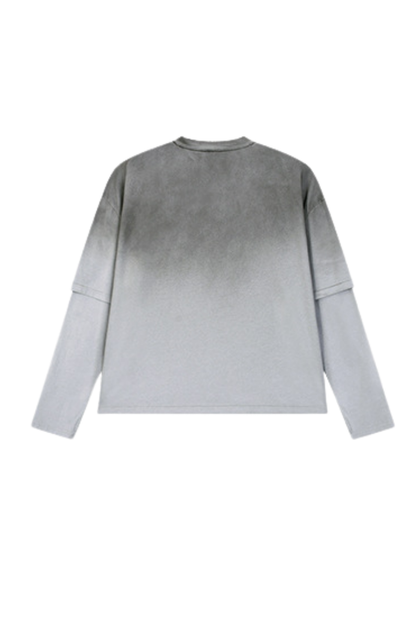 Women Fall Gradient Distressed Layered Long Sleeve Top