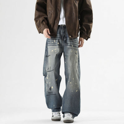 Men's Spring Splash Ink Graffiti Baggy Wide Leg Denim Jeans