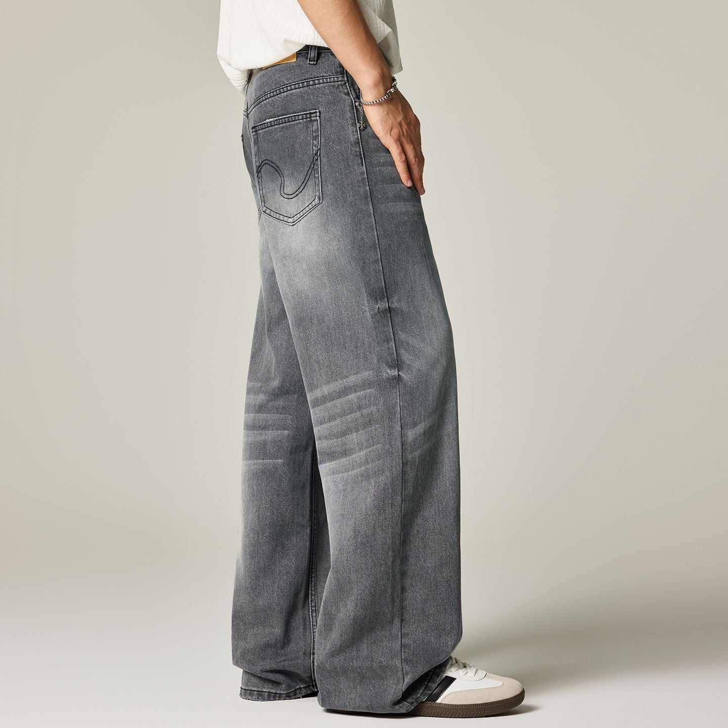 Men's Spring Gray Gradient Cat Whisker Denim Jeans